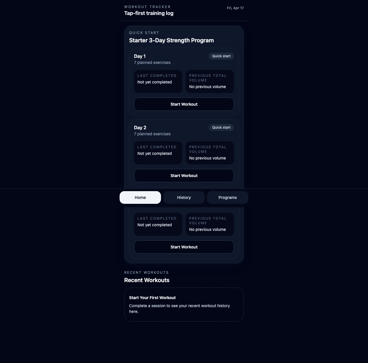 Argilzar Workouts home screen screenshot