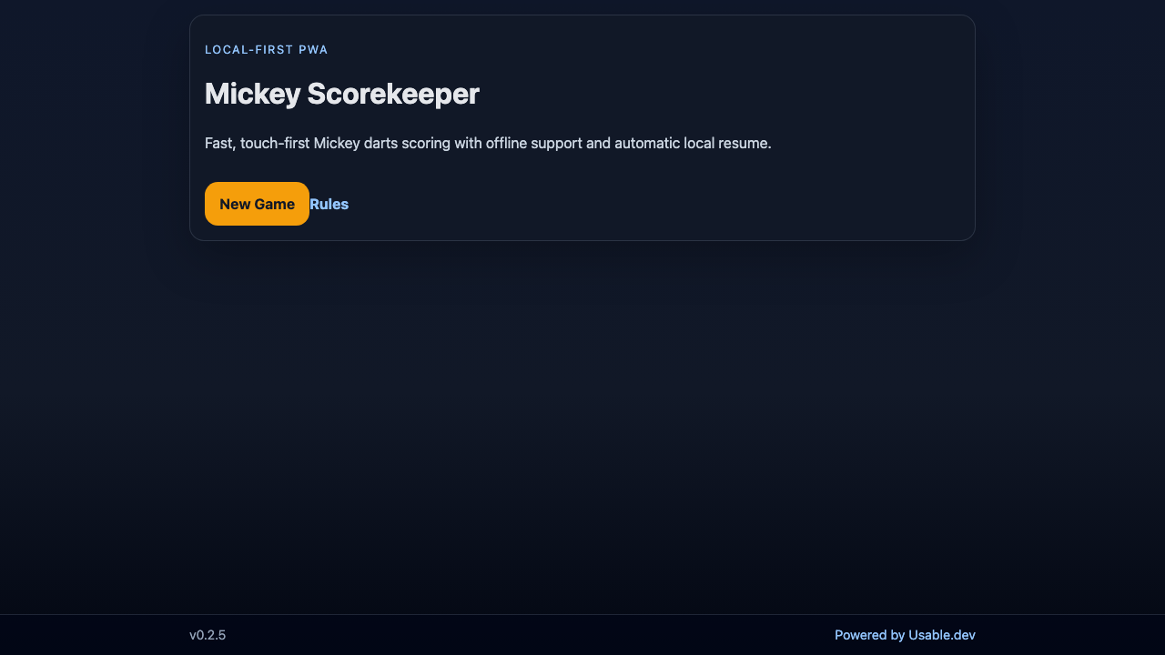 Mickey Scorekeeper landing screen screenshot